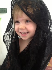 My daughter was trying my veil on yesterday.